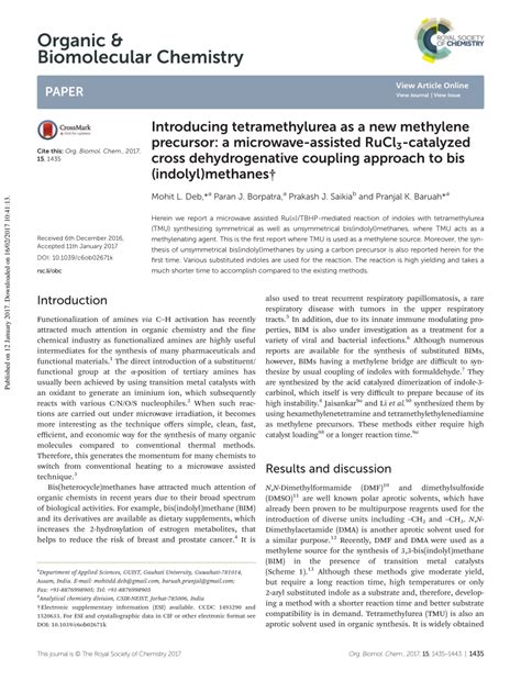 Pdf Introducing Tetramethylurea As A New Methylene Precursor