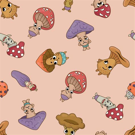 Seamless pattern with mushroom characters. Design for fabric, textile ...