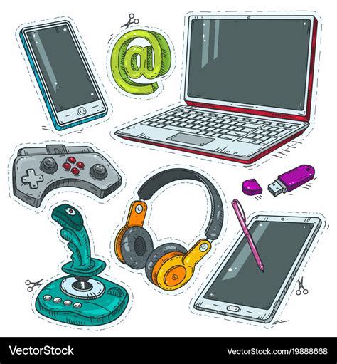 Computer stickers joystick headphones and laptop Vector Image