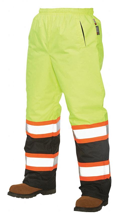 WORK KING High Visibility Pants, 100% Polyester, Fluorescent Green ...