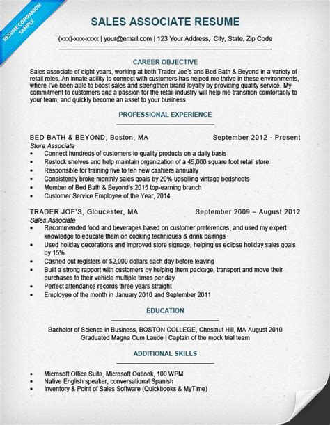 Sales Associate Resume Sample And Writing Tips Resume Companion