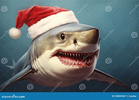 Christmas Shark with Santa Hat Cute Funny Illustration AI Generated ...