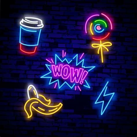 Premium Vector Pop Art Icons Set Pop Art Neon Sign Bright Signboard