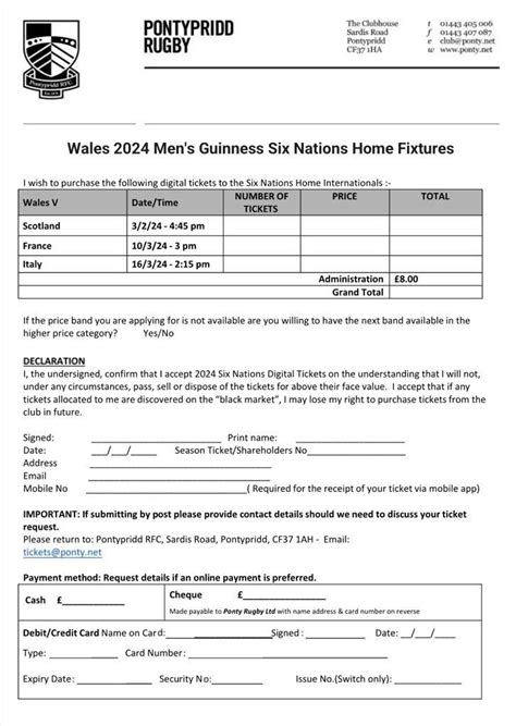 2024 Six Nations ticket applications - Pontypridd-RFC