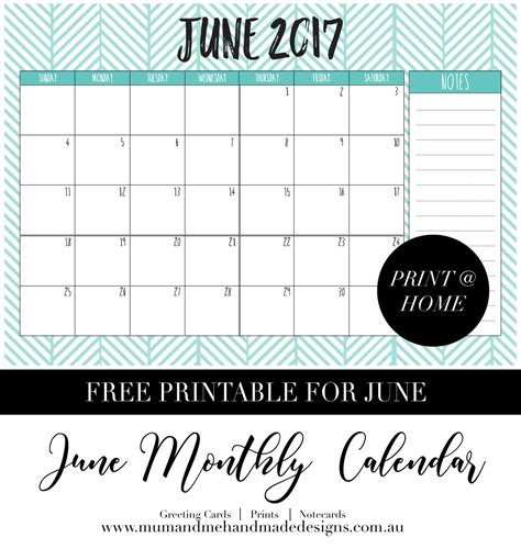 Pretty Printable June Calendar