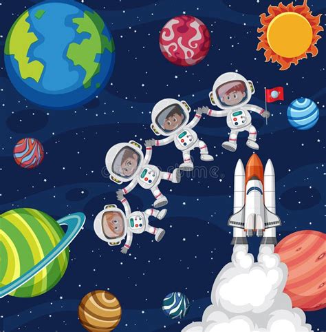 Fundo Do Espa O De Desenho Animado Astronautas Ilustra O Do Vetor