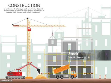 Concept Of Process Construction Building A House Vector Illustration Background Stock