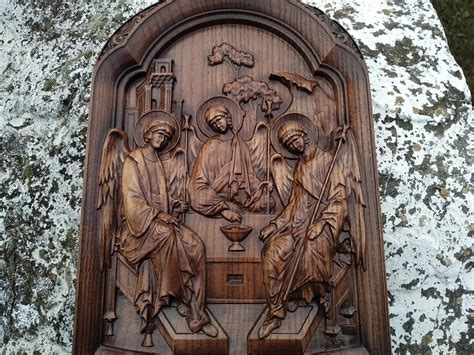 Holy Trinity Wooden Carved Icon Holy Trinity Etsy Uk