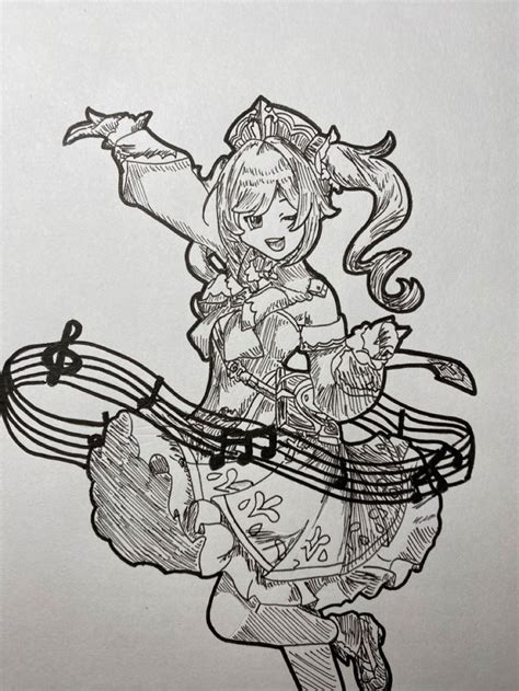 A Drawing Of A Girl With Musical Notes In Her Hair And Holding A Guitar