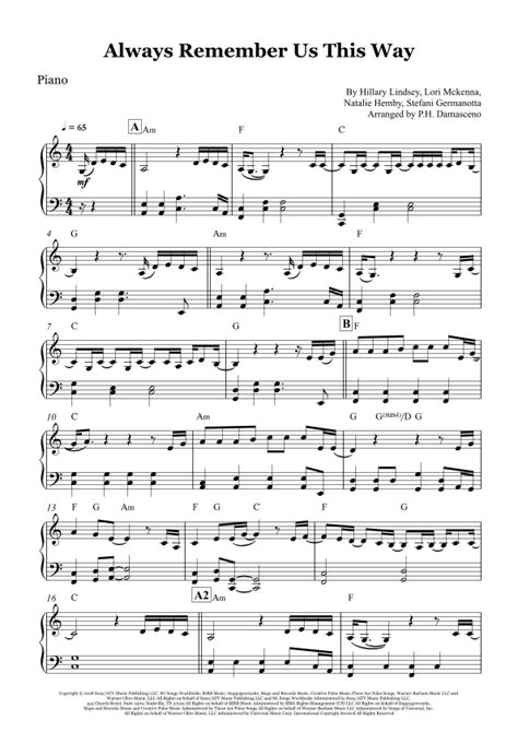 Always Remember Us This Way Arr P H Damasceno By Lady Gaga Sheet Music For Piano Solo At