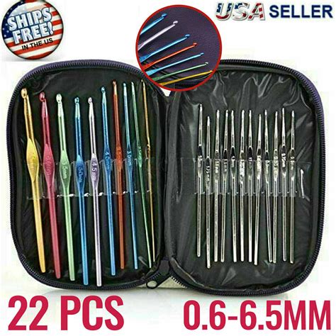 Aluminum Crochet Hooks Needles Knit 22pcs Set Weave Craft Yarn Multi Color New Ebay