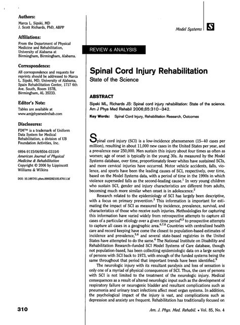 (PDF) Spinal Cord Injury Rehabilitation
