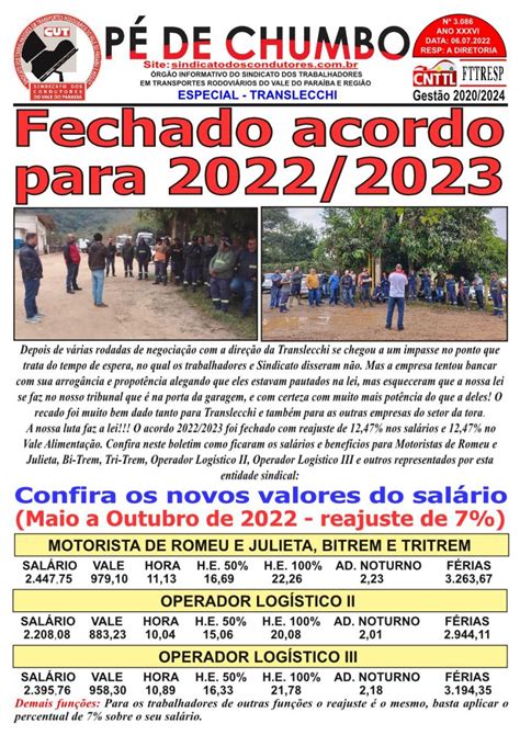 Pé de Chumbo edição 3 086 Acordo Translecchi 2022 2023 Sindicato