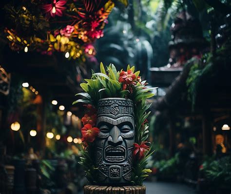 Premium Ai Image There Is A Tiki Vase With Flowers In It On A Table