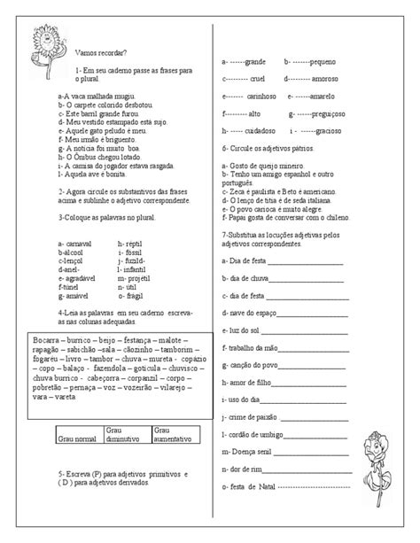 Atividades Substantivos LocuÇÃo Adjetiva Plural