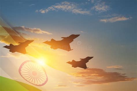 Indian Air Force Day. Indian Jet Air Shows on Background of Sunset with ...