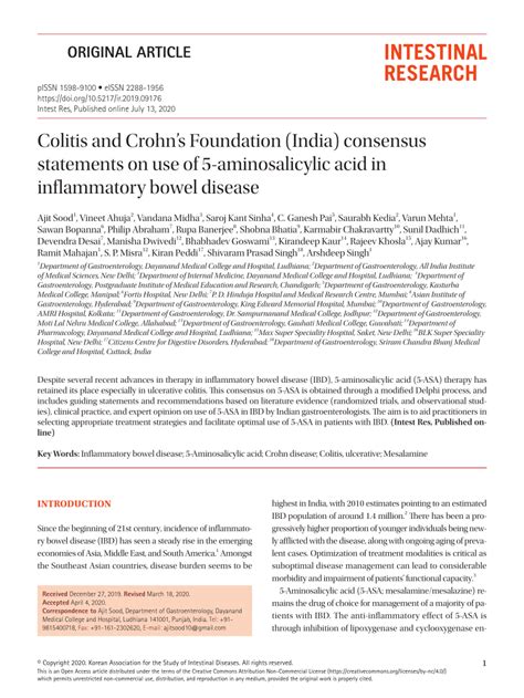 Pdf Colitis And Crohns Foundation India Consensus Statements On