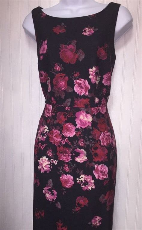 Talbots Womens Black Red Pink Ivory Floral Sleeveless Sheath Dress