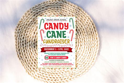 Candy Cane Fundraiser Flyer Template | Holiday School Fundraiser Event Invite Poster - Posh Park