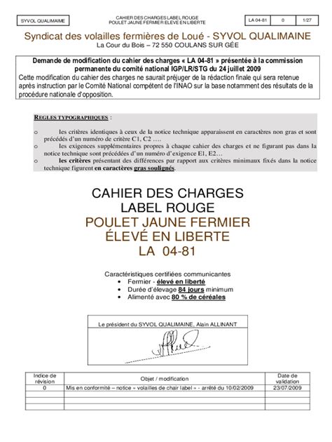 Remplissable En Ligne Cahier Des Charges Du Label Rouge N La