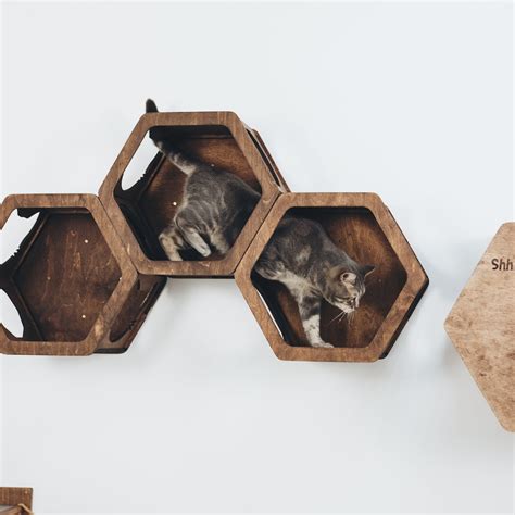 Cat Hexagon Shelves Wood Wall Furniture For Cats Wall Mount Shelf