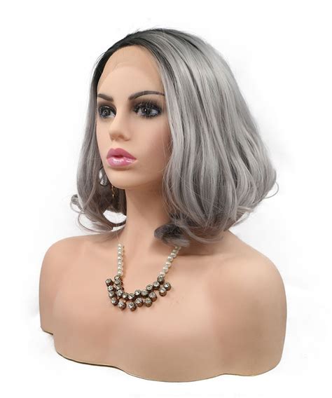 Invisilace B Gray Ombre Short Bob Wig Wavy Synthetic Lace Front Wigs