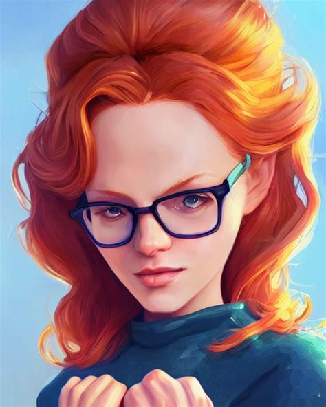 Krea Ai Lux Cute Female Ginger Hair Glasses Symmetrical Fa