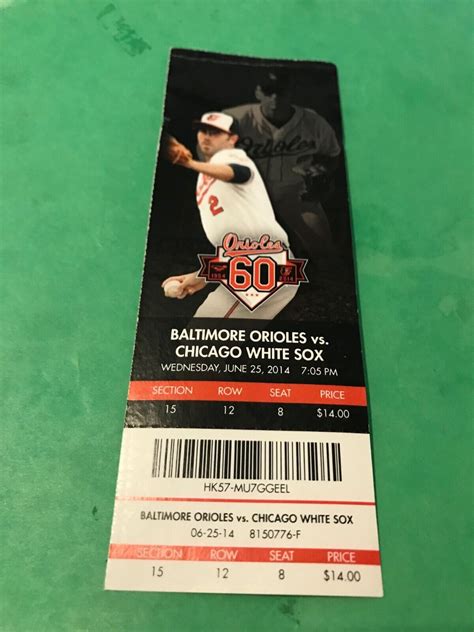 6 25 2014 Baltimore Orioles V Chi White Sox Ticket Stub Cal Ripken Jr Picture Ebay