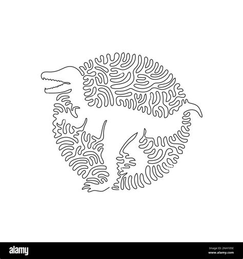 Single Curly Line Drawing Of Feathered Dinosaur Abstract Art