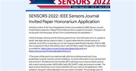 SENSORS 2022 IEEE Sensors Journal Invited Paper Honorarium Application