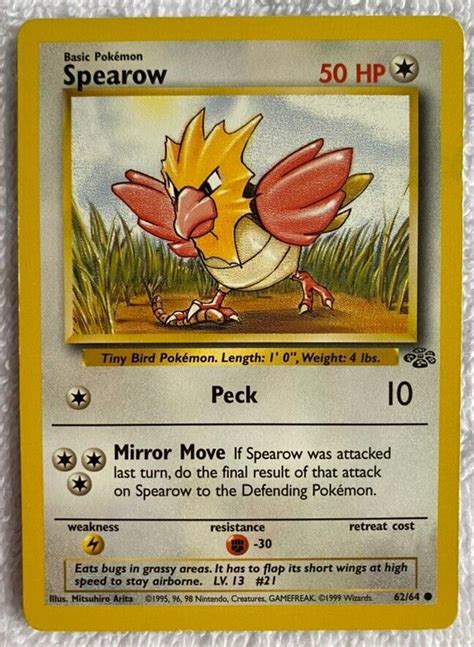 Spearow 62 64 Pokemon Card Top Loader Jungle Set Values MAVIN