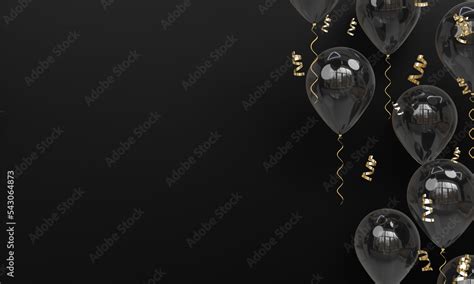 Black Background with Realistic Black Balloons Celebration 3D Render ...