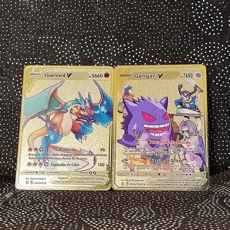 5000 HP Metal Pokemon Cards Spanish Mewtwo Charizard Pikachu Gengar