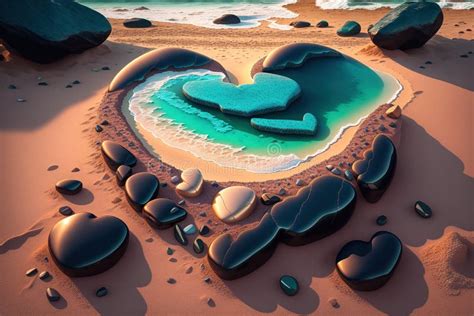 Heart Made Out Of Rocks On A Beach By Ai Generated Stock Illustration