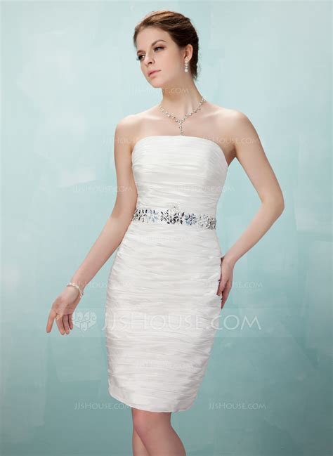 Sheath Column Strapless Knee Length Taffeta Cocktail Dress With Ruffle Beading 016008250