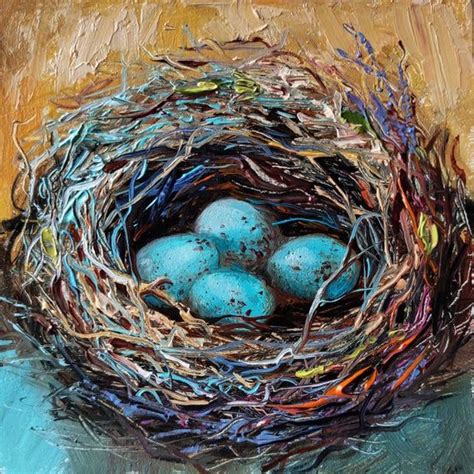 Blue Eggs Bird Nest Original Painting 4x4 Personalized T Etsy