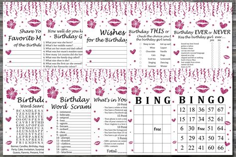 Pink Glitter Birthday Party Games Bundle Adult Birthday Games Package