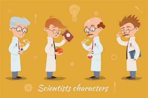 Ensemble De Quatre Personnages De Vecteur Scientifique Portant Des