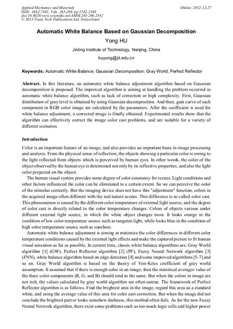 Automatic White Balance Based On Gaussian Decomposition Scientific Net