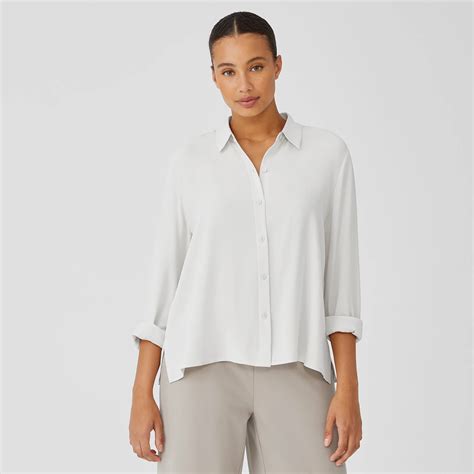 Silk Georgette Crepe Classic Collar Shirt Eileen Fisher