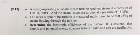 Solved 1913 A Steady Operating Adiabatic Steam Turbine