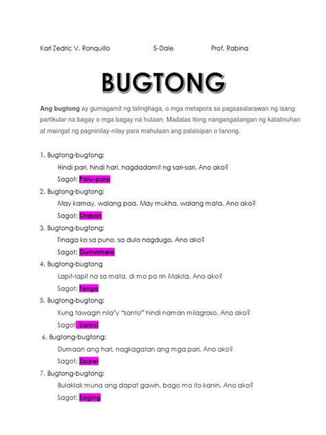 Bugtong Bugtong | PDF