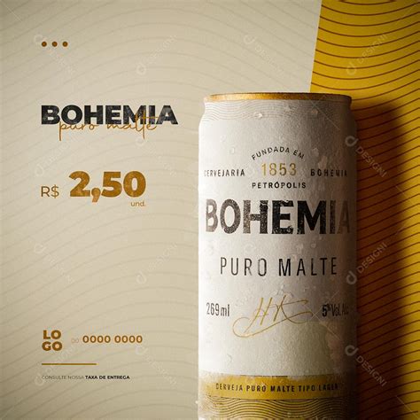 Cerveja Bohemia Puro Malte Social Media Distribuidora PSD Editável