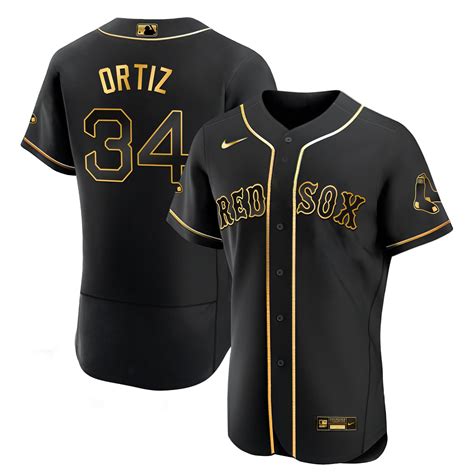 David Ortiz Boston Red Sox Black And White Gold Jersey All Stitched