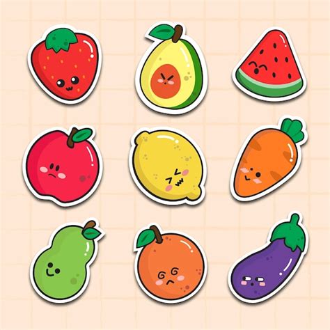 Premium Vector Cute Fruits Icon Collection In Flat Design