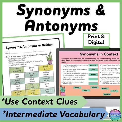 Synonym And Antonym Worksheets Games Print And Digital