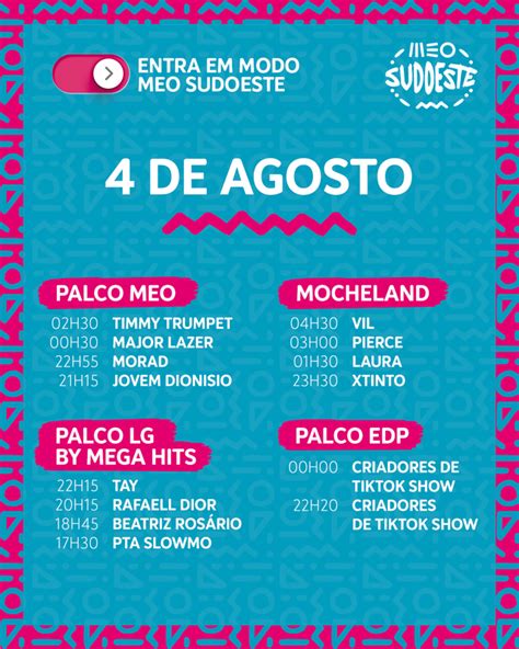 Toupeiras Horarios Meo Sudoeste 2022 4 De Agosto Postimages