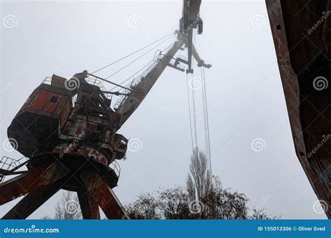 Rusty Old Industrial Dock Cranes At Chernobyl Dock 2019 Stock Photo