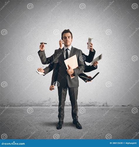 Multitasking Businessman Stock Photo Image Of Operation