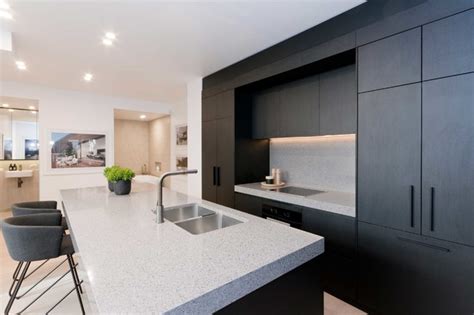 Matte Black Timber Grain Contemporary Kitchen Sydney By Premier